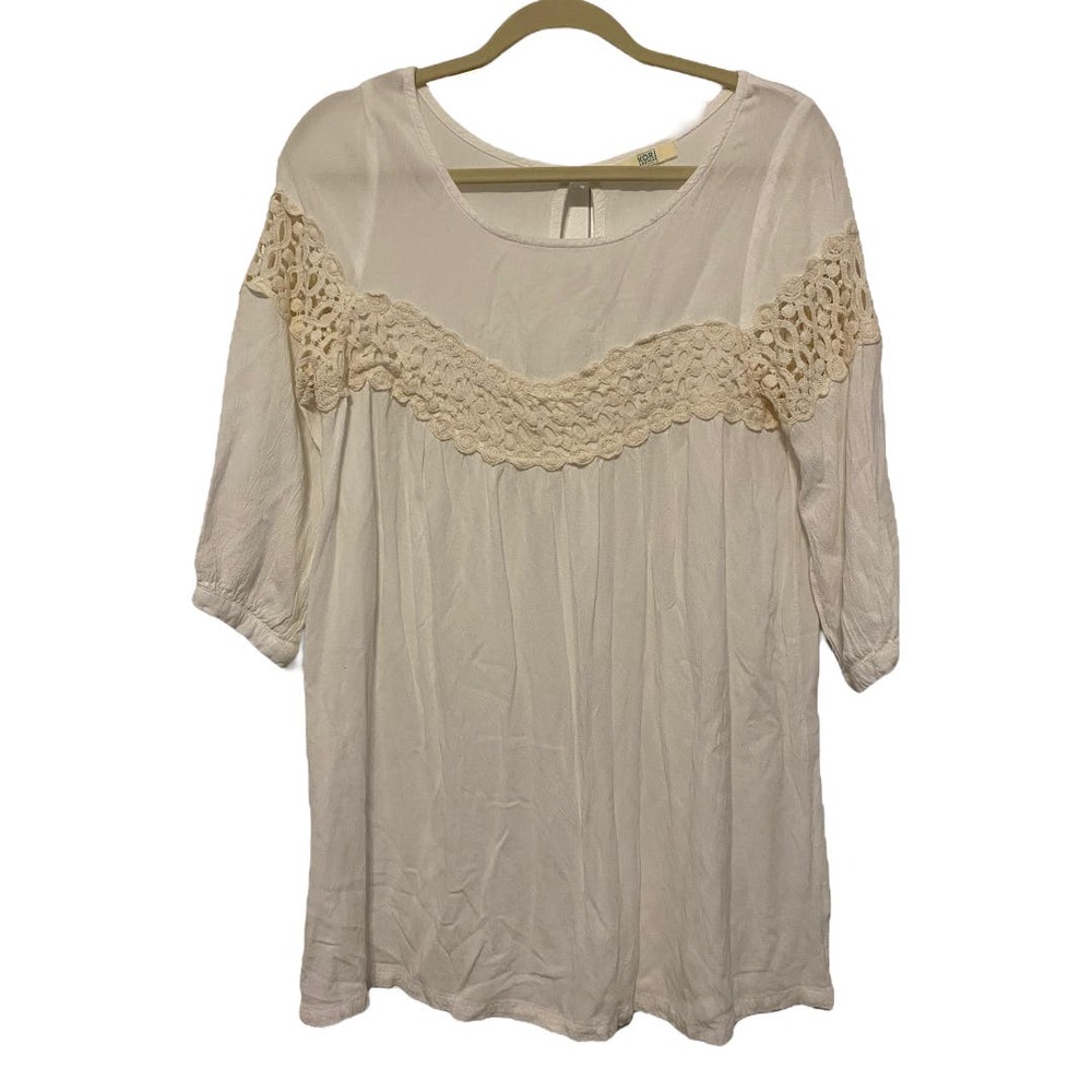 Kori American White and Cream 3/4 Sleeve Boho Blouse Size Small